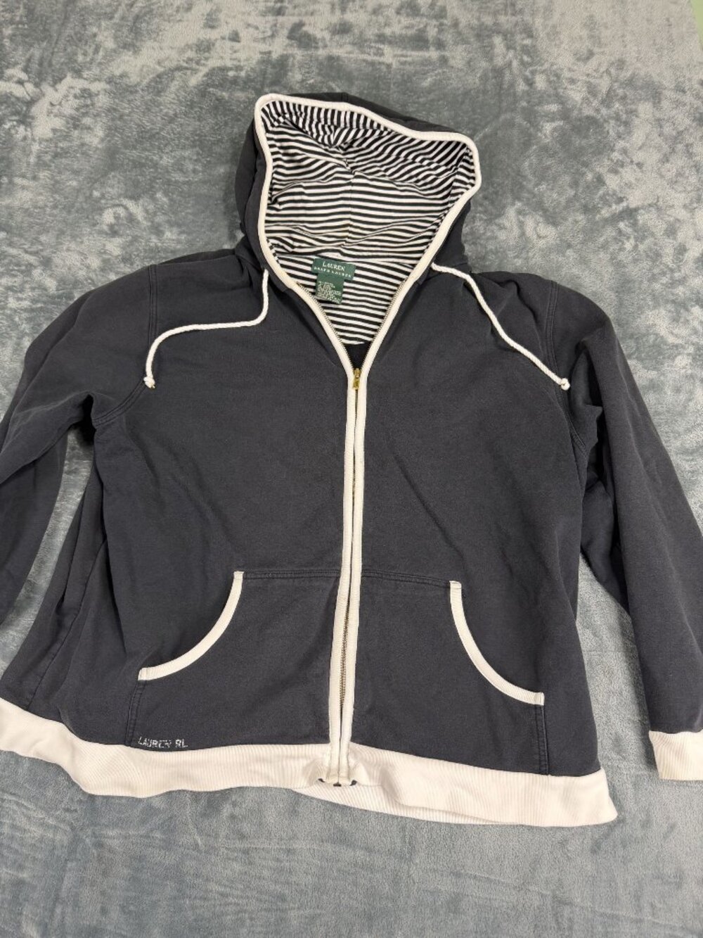 Lauren Ralph Lauren Womens Zip Hoodie 2XL Black Striped Lined